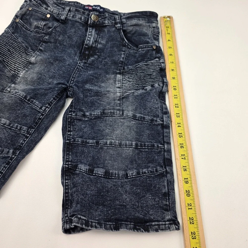 Phat Farm‎ Biker Denim Shorts Mens 30 Black Acid Wash Moto Stretch Streetwear
